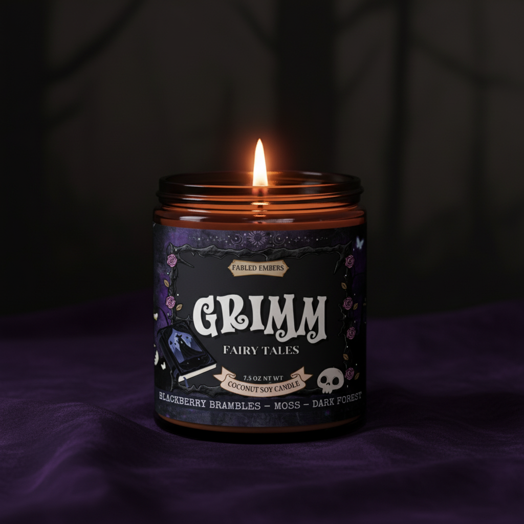 GRIMM Fairy Tales Candle | Amber Glass | Bookish | Unique